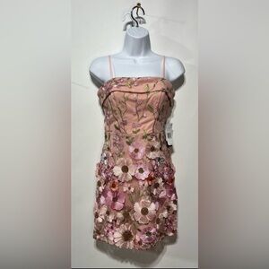 City Vibe Spaghetti‎ Strap Square Neck 3D Flower Mini Dress Size 1  NWT